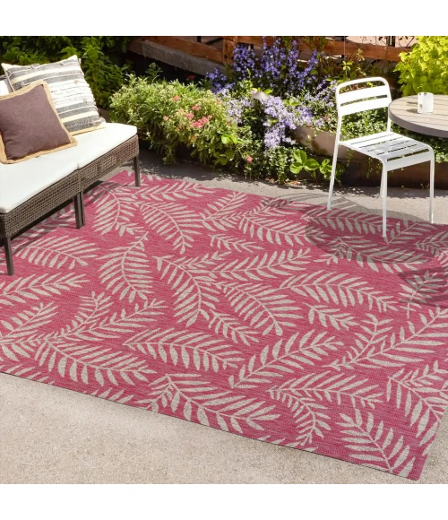 Nevis Palm Frond Fuchsia/Light Gray 5 ft. x 8 ft. Indoor/Outdoor Area Rug