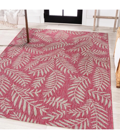 Nevis Palm Frond Fuchsia/Light Gray 5 ft. x 8 ft. Indoor/Outdoor Area Rug