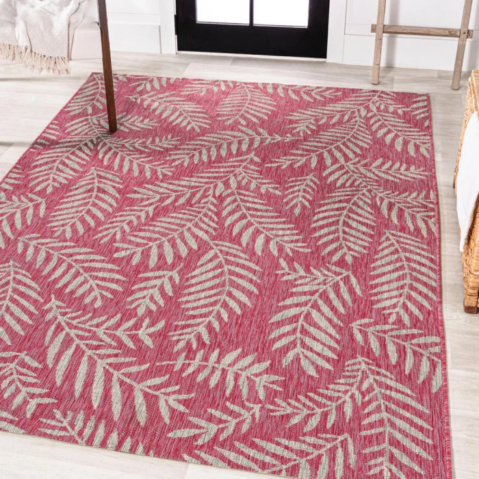 Nevis Palm Frond Fuchsia/Light Gray 4 ft. x 6 ft. Indoor/Outdoor Area Rug