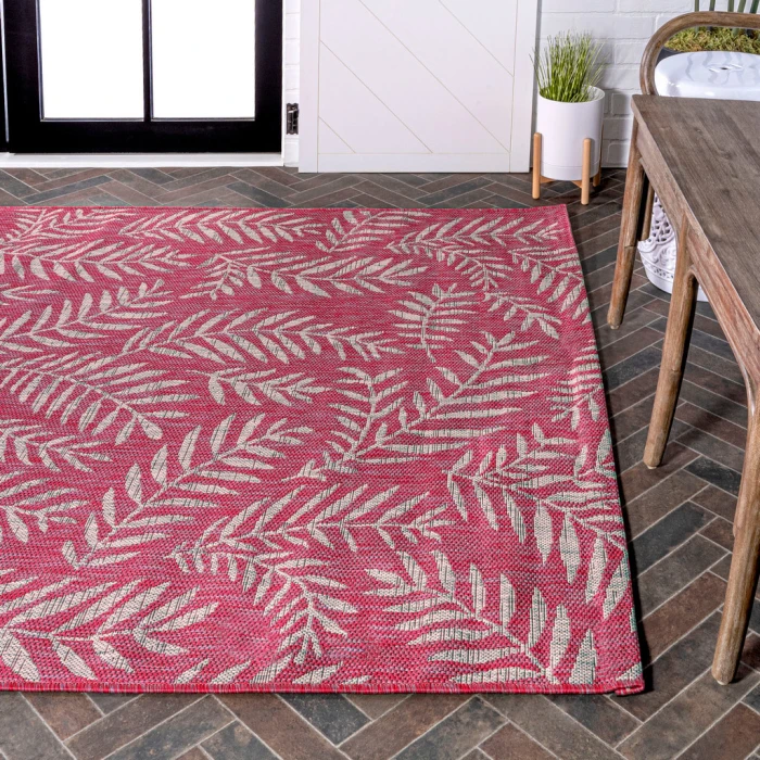 Nevis Palm Frond Fuchsia/Light Gray 4 ft. x 6 ft. Indoor/Outdoor Area Rug