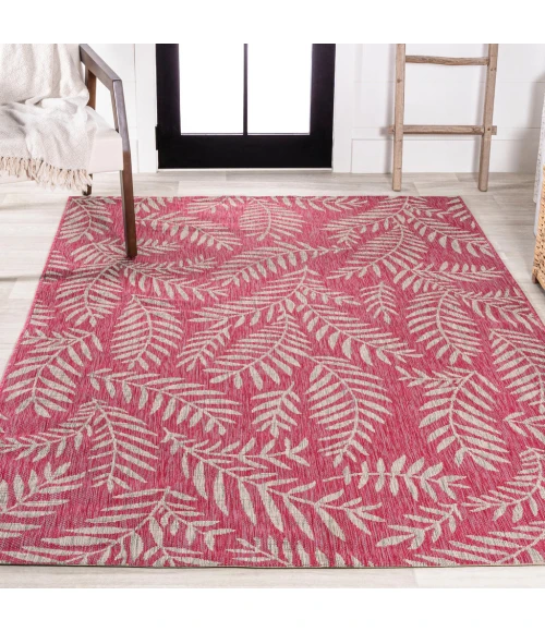 Nevis Palm Frond Fuchsia/Light Gray 5 ft. x 8 ft. Indoor/Outdoor Area Rug