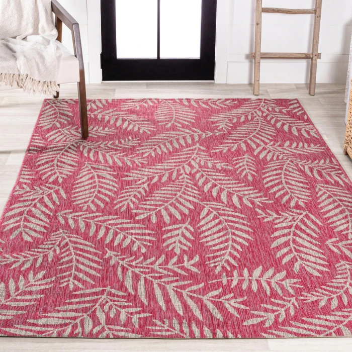 Nevis Palm Frond Fuchsia/Light Gray 4 ft. x 6 ft. Indoor/Outdoor Area Rug