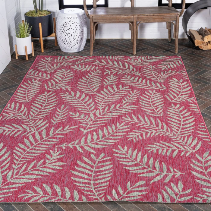 Nevis Palm Frond Fuchsia/Light Gray 4 ft. x 6 ft. Indoor/Outdoor Area Rug