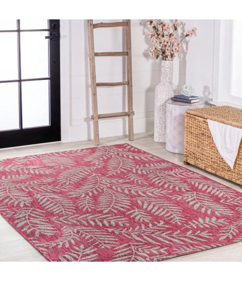 Nevis Palm Frond Fuchsia/Light Gray 5 ft. x 8 ft. Indoor/Outdoor Area Rug