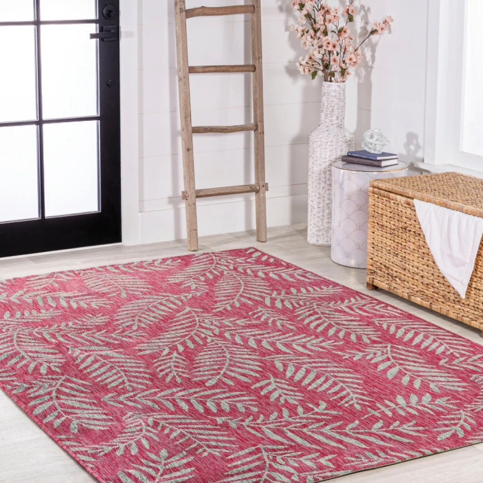 Nevis Palm Frond Fuchsia/Light Gray 4 ft. x 6 ft. Indoor/Outdoor Area Rug