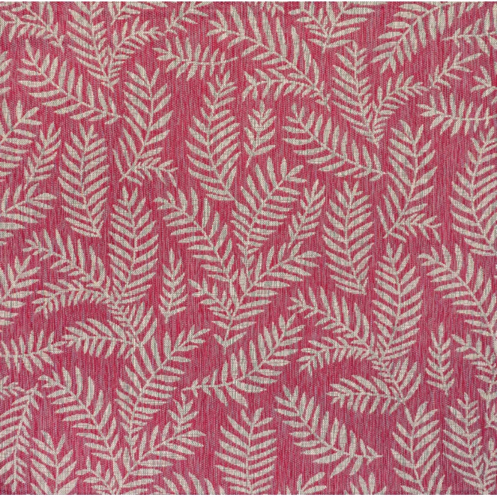 Nevis Palm Frond Fuchsia/Light Gray 5' Square Indoor/Outdoor Area Rug