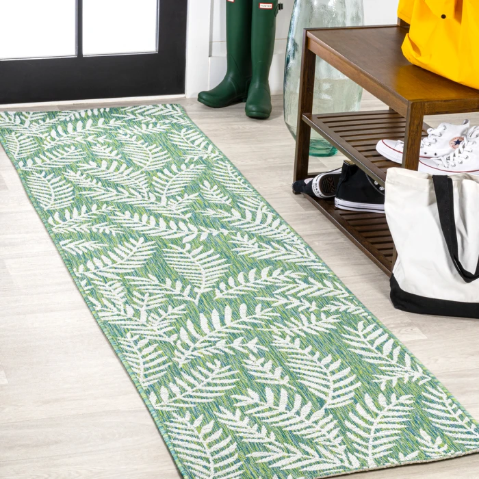 Nevis Palm Frond Cream/Green 2 ft. x 8 ft. Indoor/Outdoor Runner Rug