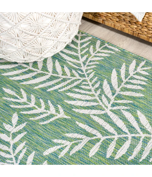 Nevis Palm Frond Cream/Green 2 ft. x 10 ft. Indoor/Outdoor Runner Rug