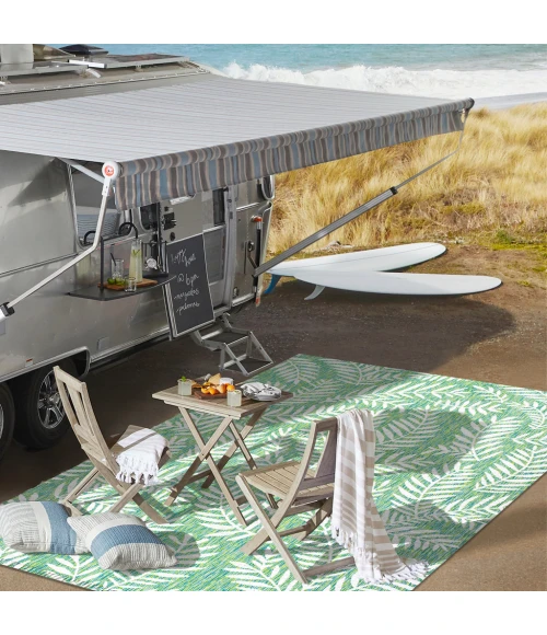 Nevis Palm Frond Cream/Green 2 ft. x 10 ft. Indoor/Outdoor Runner Rug