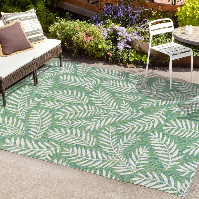 Nevis Palm Frond Cream/Green 8 ft. x 10 ft. Indoor/Outdoor Area Rug