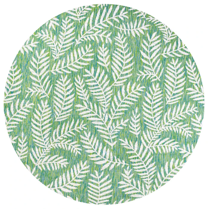 Nevis Palm Frond Cream/Green 5' Round Indoor/Outdoor Area Rug