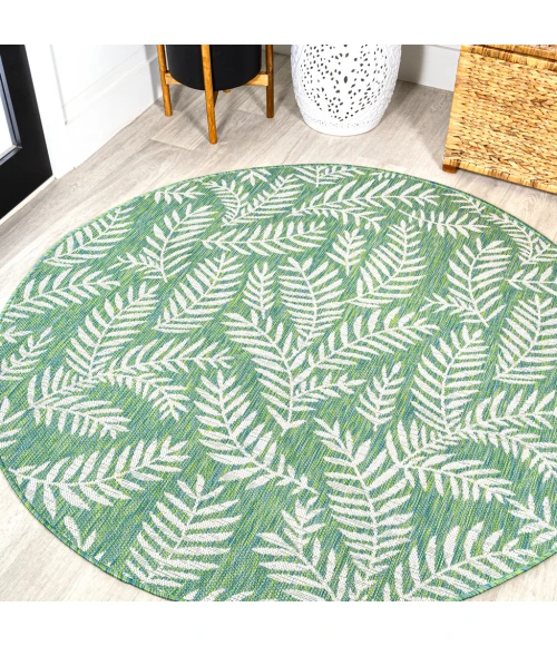 Nevis Palm Frond Cream/Green 5' Round Indoor/Outdoor Area Rug