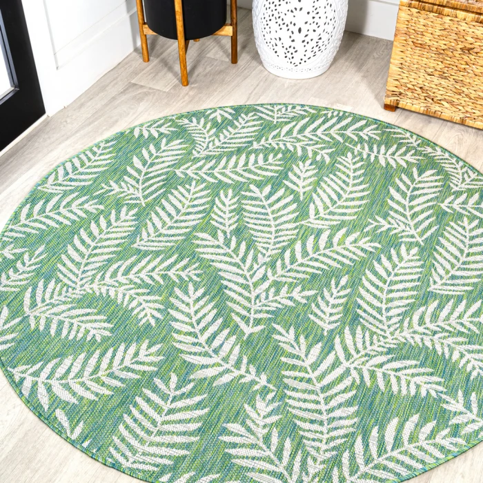 Nevis Palm Frond Cream/Green 5' Round Indoor/Outdoor Area Rug