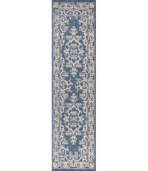 Galon Filigree Blue/Beige 2 ft. x 10 ft. Indoor/Outdoor Runner Rug