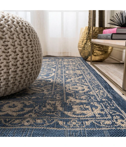 Galon Filigree Blue/Beige 2 ft. x 10 ft. Indoor/Outdoor Runner Rug