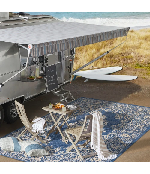 Galon Filigree Blue/Beige 2 ft. x 10 ft. Indoor/Outdoor Runner Rug