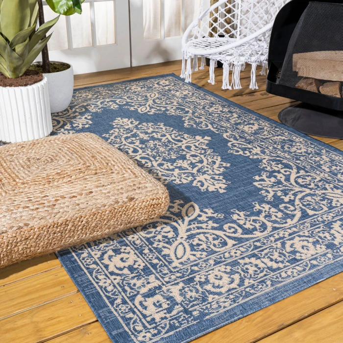 Galon Filigree Blue/Beige 5 ft. x 8 ft. Indoor/Outdoor Area Rug