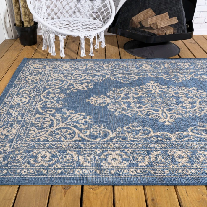 Galon Filigree Blue/Beige 5 ft. x 8 ft. Indoor/Outdoor Area Rug