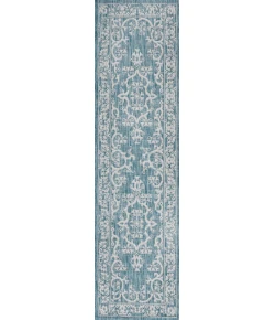 Jonathany Santa Monica SMB120B Teal/Ivory Area Rug 2 ft. 2 in. X 8 ft. Runner