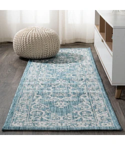 Jonathany Santa Monica SMB120B Teal/Ivory Area Rug 2 ft. 2 in. X 8 ft. Runner