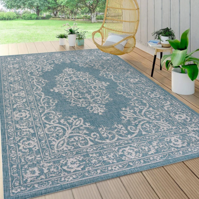 Galon Filigree Teal/Ivory 3 ft. x 5 ft. Indoor/Outdoor Area Rug