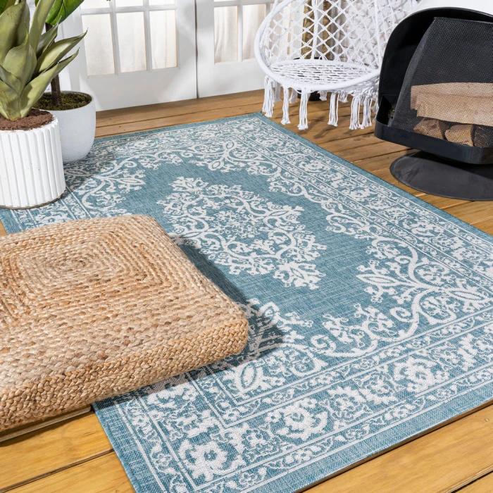 Galon Filigree Teal/Ivory 3 ft. x 5 ft. Indoor/Outdoor Area Rug