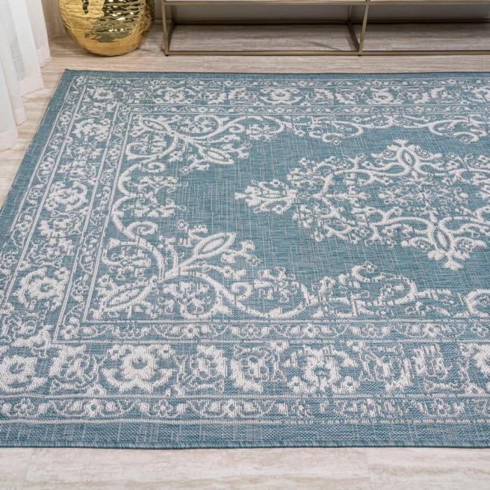 Galon Filigree Teal/Ivory 3 ft. x 5 ft. Indoor/Outdoor Area Rug