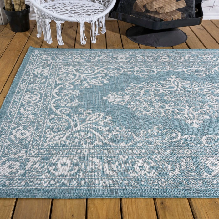 Galon Filigree Teal/Ivory 3 ft. x 5 ft. Indoor/Outdoor Area Rug
