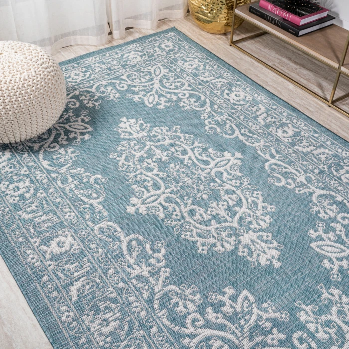 Galon Filigree Teal/Ivory 3 ft. x 5 ft. Indoor/Outdoor Area Rug