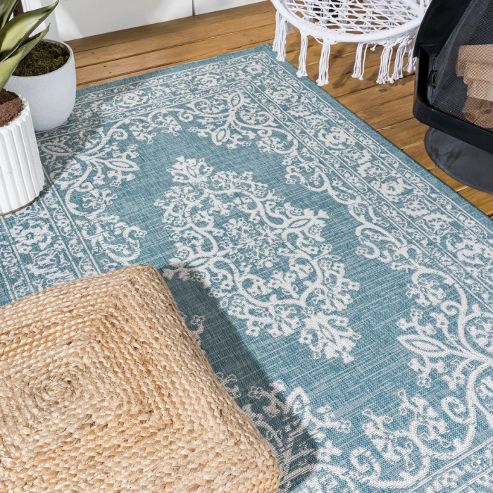 Galon Filigree Teal/Ivory 3 ft. x 5 ft. Indoor/Outdoor Area Rug