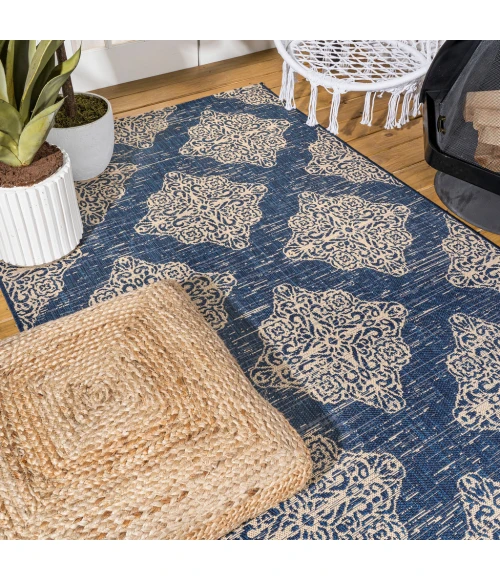 Tuscany Ornate Medallions Navy/Beige 3 ft. x 5 ft. Indoor/Outdoor Area Rug