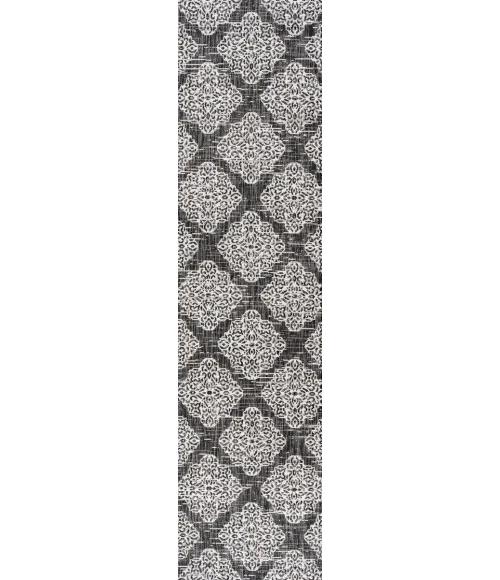 Tuscany Ornate Medallions Black/Ivory 2 ft. x 10 ft. Indoor/Outdoor Runner Rug