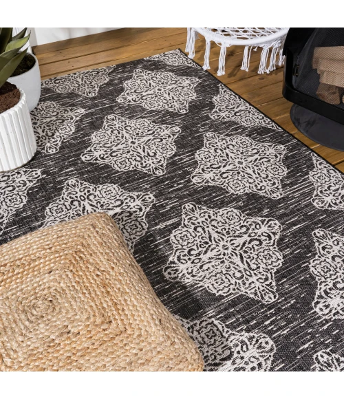 Tuscany Ornate Medallions Black/Ivory 4 ft. x 6 ft. Indoor/Outdoor Area Rug