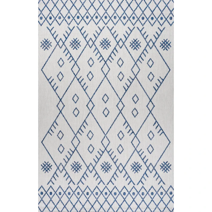 Boho Moroccan Ivory/Navy 3 ft. x 5 ft. Indoor/Outdoor Area Rug