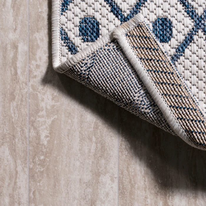 Boho Moroccan Ivory/Navy 2 ft. x 8 ft. Indoor/Outdoor Runner Rug