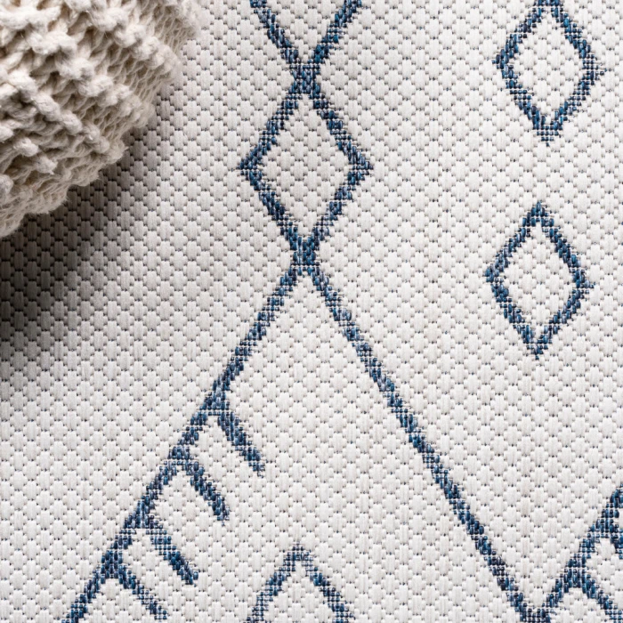 Boho Moroccan Ivory/Navy 2 ft. x 8 ft. Indoor/Outdoor Runner Rug
