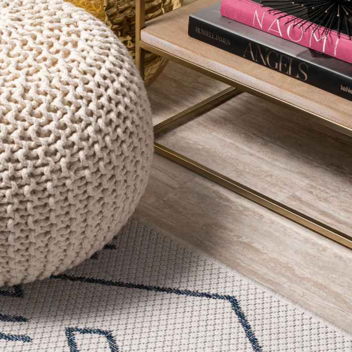 Boho Moroccan Ivory/Navy 2 ft. x 8 ft. Indoor/Outdoor Runner Rug
