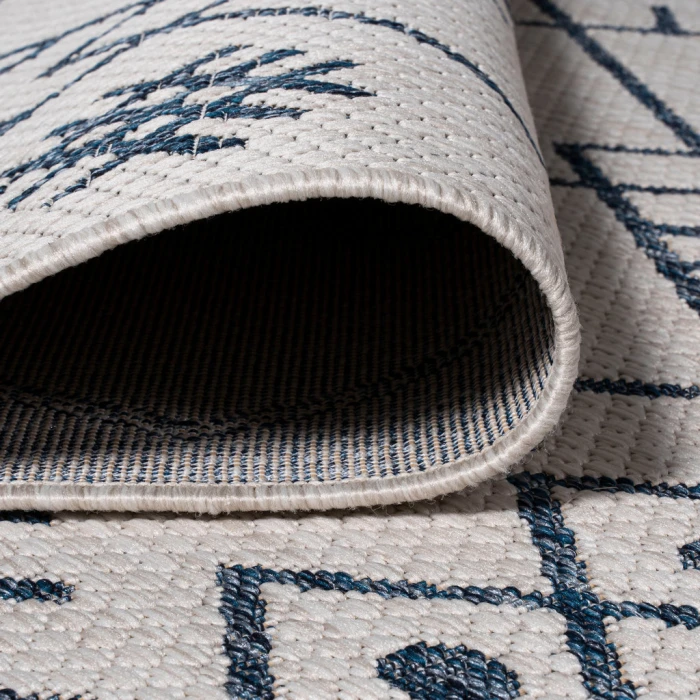 Boho Moroccan Ivory/Navy 2 ft. x 8 ft. Indoor/Outdoor Runner Rug