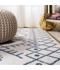 Boho Moroccan Ivory/Navy 2 ft. x 8 ft. Indoor/Outdoor Runner Rug