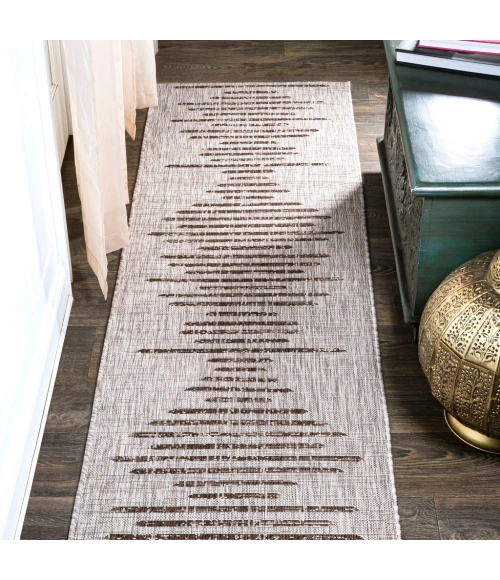 Zolak Berber Stripe Geometric Beige/Brown 2 ft. x 10 ft. Indoor/Outdoor Runner Rug
