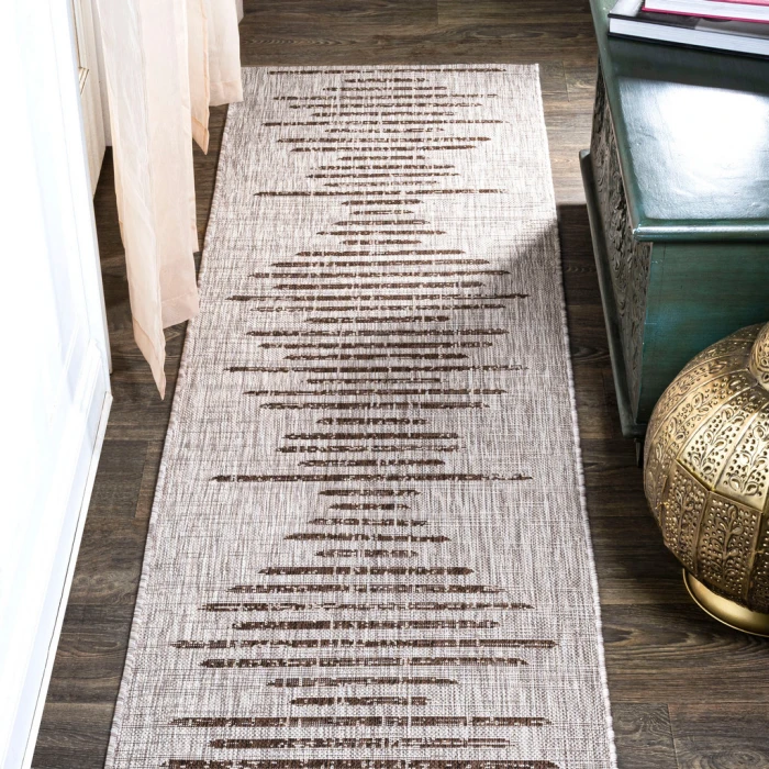 Zolak Berber Stripe Geometric Beige/Brown 2 ft. x 10 ft. Indoor/Outdoor Runner Rug