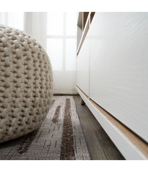 Zolak Berber Stripe Geometric Beige/Brown 2 ft. x 10 ft. Indoor/Outdoor Runner Rug