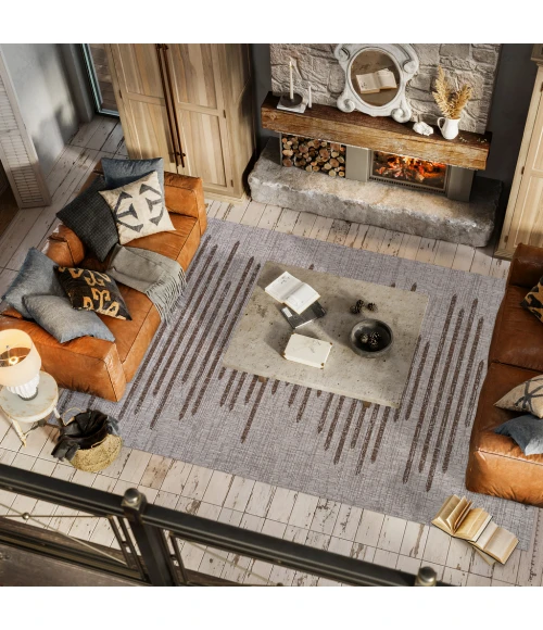 Zolak Berber Stripe Geometric Beige/Brown 8 ft. x 10 ft. Indoor/Outdoor Area Rug