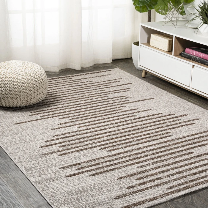 Zolak Berber Stripe Geometric Beige/Brown 4 ft. x 6 ft. Indoor/Outdoor Area Rug