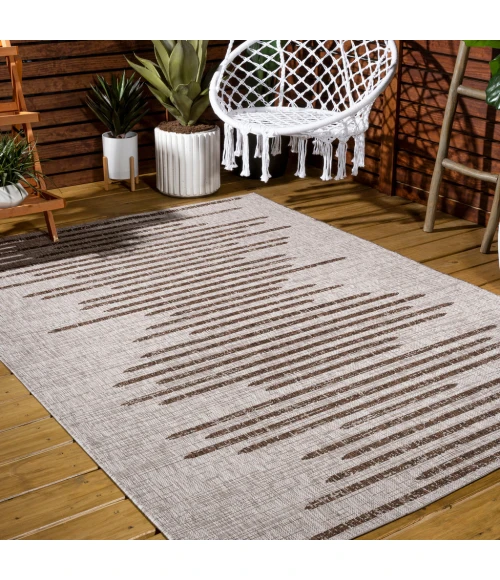 Zolak Berber Stripe Geometric Beige/Brown 8 ft. x 10 ft. Indoor/Outdoor Area Rug