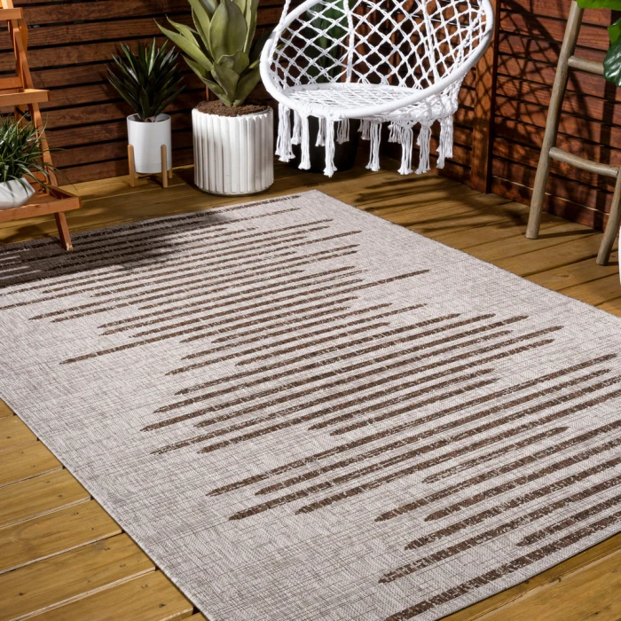 Zolak Berber Stripe Geometric Beige/Brown 4 ft. x 6 ft. Indoor/Outdoor Area Rug