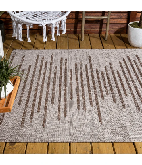 Zolak Berber Stripe Geometric Beige/Brown 8 ft. x 10 ft. Indoor/Outdoor Area Rug