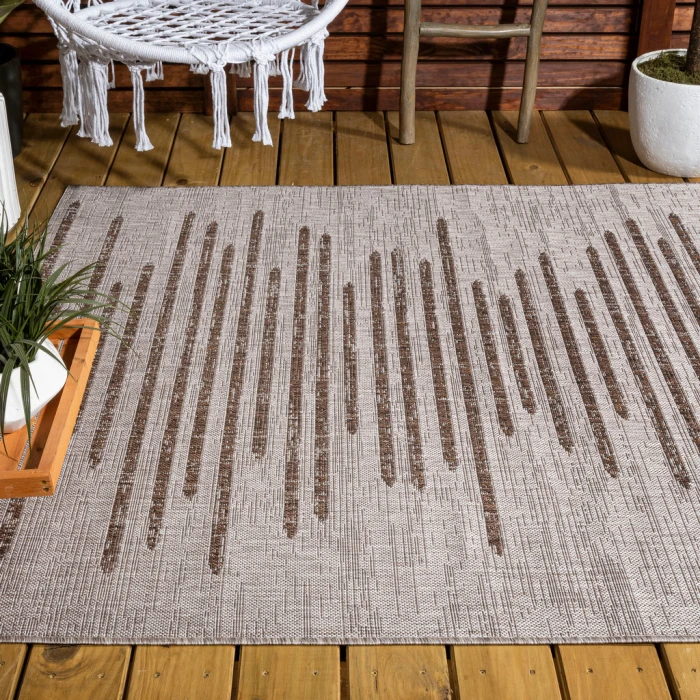 Zolak Berber Stripe Geometric Beige/Brown 4 ft. x 6 ft. Indoor/Outdoor Area Rug