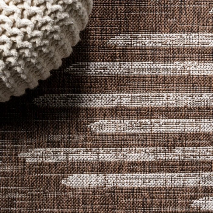 Zolak Berber Stripe Geometric Brown/Beige 2 ft. x 8 ft. Indoor/Outdoor Runner Rug