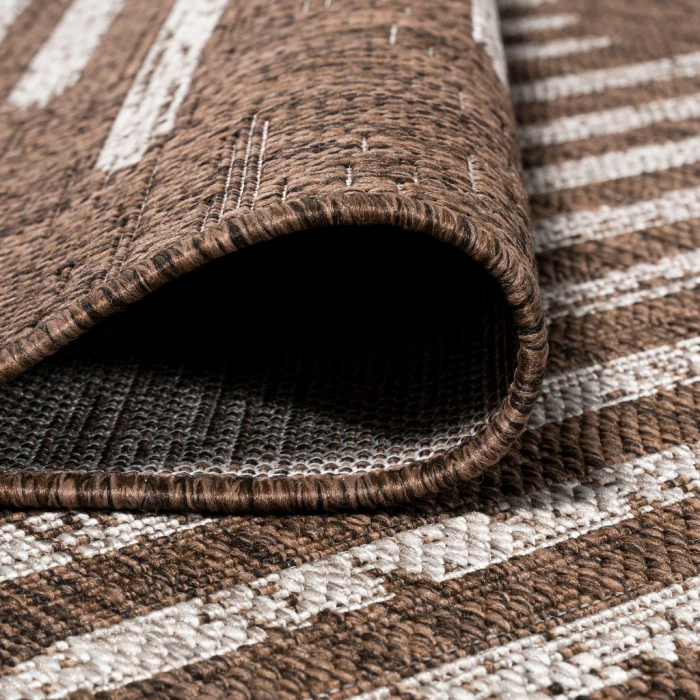 Zolak Berber Stripe Geometric Brown/Beige 2 ft. x 8 ft. Indoor/Outdoor Runner Rug